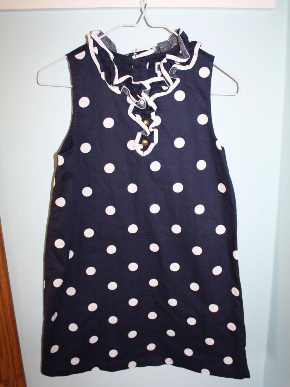 Janie and Jack Size 6 BLOOM TOWN Retro Blue Polka Dot Lined Ruffle Shift Dress